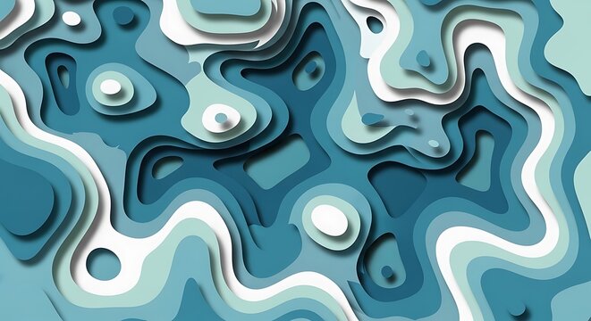 Serene abstract digital art with undulating blue and white layers, creating a sophisticated topographic design and a peaceful, modern background - Powered by Adobe