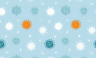 Naklejka premium Hand Drawn Microbiology Pattern with Various Viruses and Bacteria