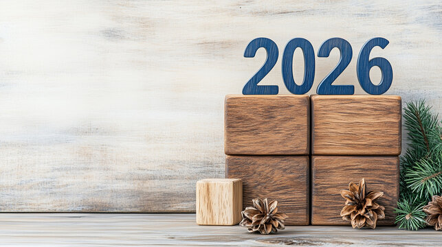 Year 2026 3D wooden blocks