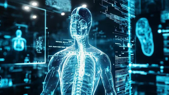 Human anatomy showing medical diagnostic data analysis