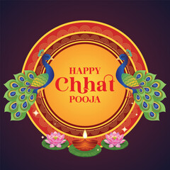 Happy Chhath Puja, a Hindu festival celebrated in Bihar and Uttar Pradesh, honoring the Sun God and Chhathi Maiya. Festive typography for greeting cards, banners, posters.