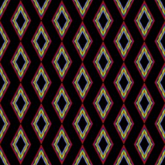 Colorful geometric seamless pattern black background.