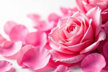 Obraz premium Swirling mass of fresh pink rose petals against a stark white backdrop , vibrant pink, graphic, image