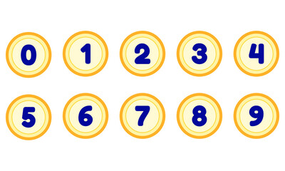 Golden coin number set showing zero to nine for game or reward concept