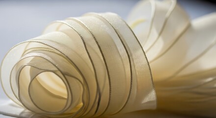 Elegantly Curled Cream Ribbon with Subtle Silver Edges, A Study in Light and Shadow for Decoration