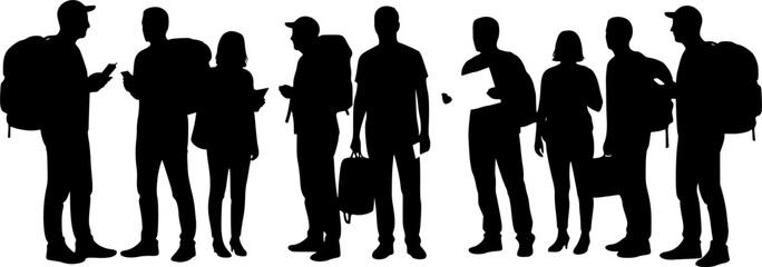 Global Business Travelers Group Silhouette - Tourism Teamwork Vector	