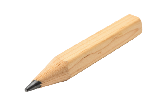 Short wooden pencil isolated on transparent background, stubby graphite writing tool for sketching and drawing PNG
