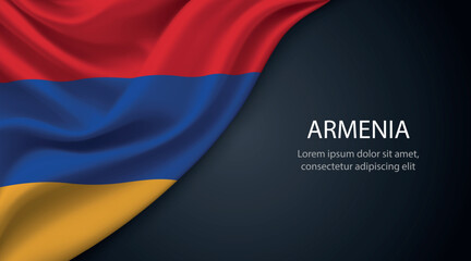 Armenia national flag with smooth fabric texture background