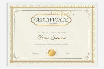 Classic certificate template with gold vintage details and a frame. Editable vector layout for diplomas, awards, and official documents.

