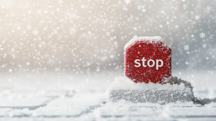 Stop red christmas sign on snow
