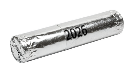 Silver foil texture displays 2026 against black; perfect for branding, posters, or conceptual design.