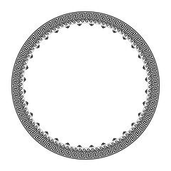 Greek round frame. Round ornament porcelain plate with. Greek meander. Round antique greek border. Patterns of Greece and ancient Rome. Typical egyptian, assyrian,chinesi, greek motives