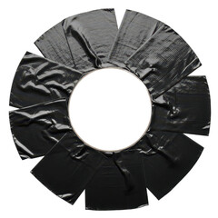 a circle of black duct tape, one wrinkled and one smooth. Isolated on transparent background, png