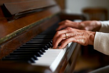 Obraz premium Fingers Tapping Gently on Piano Keys Creating Calming Sounds During Piano Learning Session