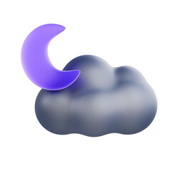 Purple Crescent Moon Partially Obscured by a Gray Cloud Against a Transparent Background