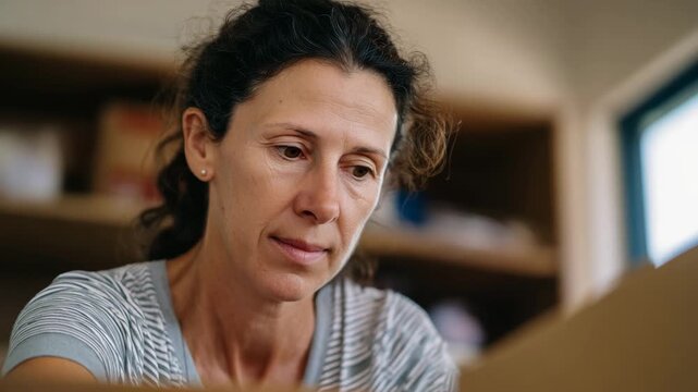 A focused woman engaged in a crafting project, demonstrating dedication and creativity, capturing the essence of handmade art and the value of concentration and patience.