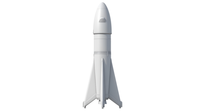 Isolated mock-up of a rocket ship for space travel and space exploration, cut-out object