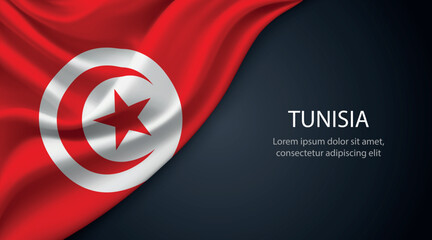 Tunisia national flag with smooth fabric texture background