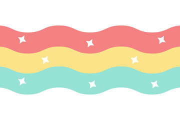 Warm Pastel Wavy Border, A decorative border strip consisting of three horizontal wavy layers in a soft, warm pastel palette: coral/red, pale yellow, and mint green/teal. 