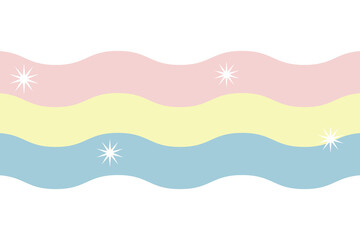 Cool Pastel Wavy Border, A decorative border strip consisting of three horizontal wavy layers in a soft, cool pastel palette: pink, pale yellow, and light blue.