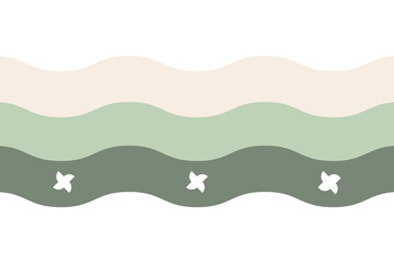 A decorative border strip consisting of three horizontal wavy layers in a muted, earthy color palette, light beige/cream to light and dark sage green.