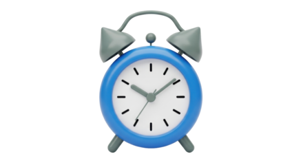 Isolated blue alarm clock with hands pointing to nearly three o'clock, reminder time