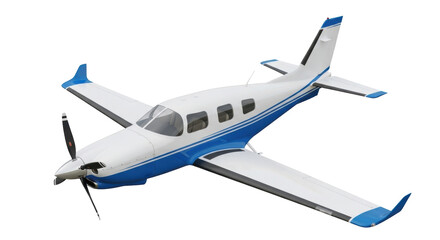Isolated single engine propeller airplane, general aviation aircraft on neutral background