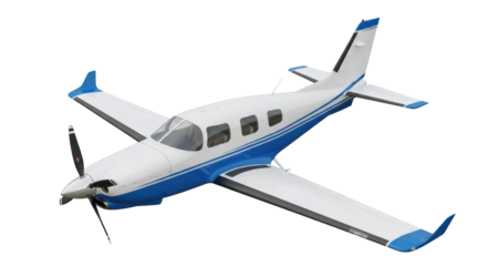 Isolated single engine propeller airplane, general aviation aircraft on neutral background