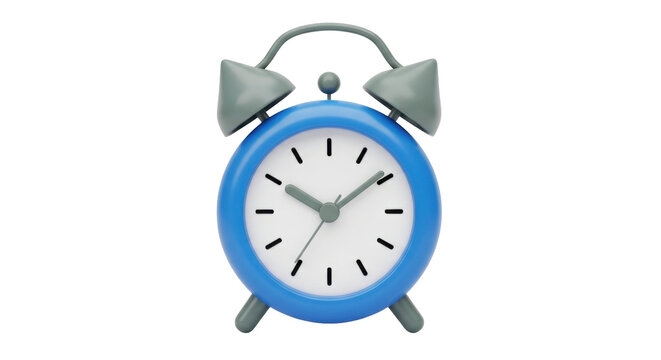Isolated blue alarm clock with hands pointing to nearly three o'clock, reminder time