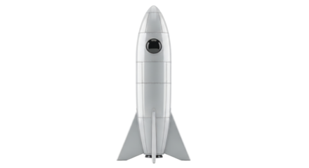 Isolated light-gray cartoon-style rocket, ready for intergalactic adventure, to take off