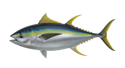Isolated Yellowfin Tuna swimming as an illustration for fisheries and ocean wildlife concepts