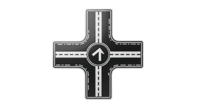 Isolated Intersection sign with a forward arrow to represent traffic flow or navigation design