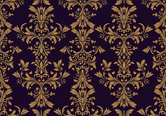 Golden flourish damask pattern over dark backdrop elegant decoration
