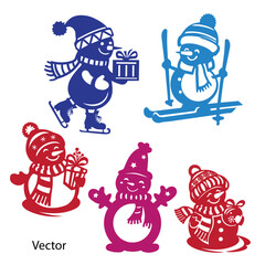 Silhouettes of winter Snowmen