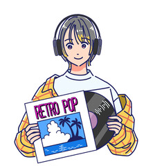 レコードジャケットからレコードを出す女の子