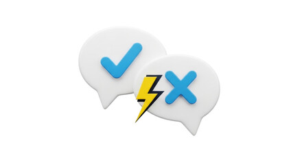 Isolated concept of disagreement, agreement with symbols in speech bubble, dispute resolution