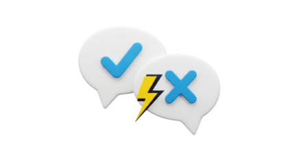 Isolated concept of disagreement, agreement with symbols in speech bubble, dispute resolution