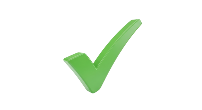 Isolated green check mark symbol icon for approval or correct verification selection sign
