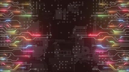 colourful circuit board data moving CPU modern hi-tech artificial intelligence digital loop able technology background - Powered by Adobe