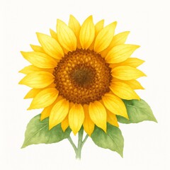 A beautiful sunflower, close up, with yellow petals and a brown center, surrounded by green leaves