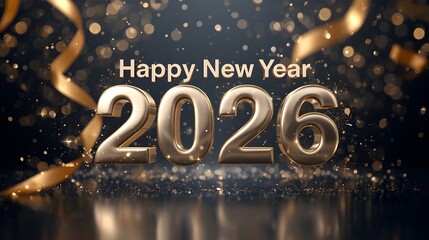 Happy New Year 2026 Celebration with Gold and Confetti