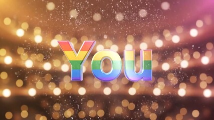Rainbow colored word you over blurred lights background - Powered by Adobe