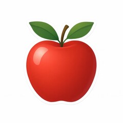 A Vibrant red apple with green leaves, fresh and healthy looking. The apple looks delicious and ready to eat.