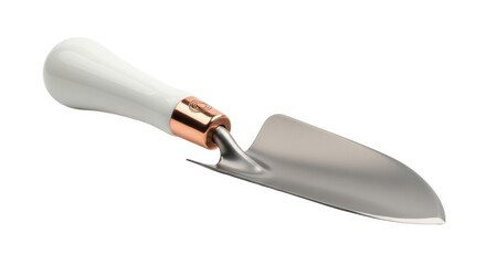 Isolated garden trowel with copper and ivory handle for planting, transplanting, and digging