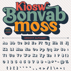 Serif Groovy Retro Vintage Bold Font alphabet vector file