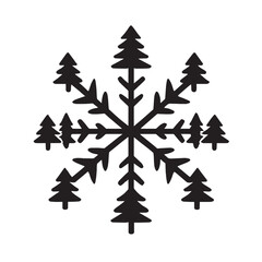 Black snowflake with pine trees on white background vector graphic winter