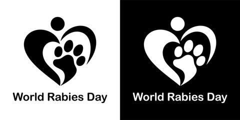 Symbol of love and care for animals, with a paw print inside a heart and human figure
