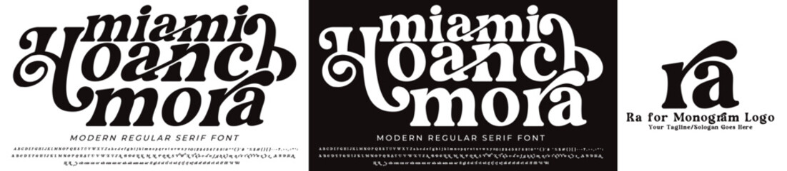 Hoancb Fashion Serif Stylish Display Bold Font alphabet with ra Logo