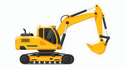 Fototapeta premium Powerful yellow tracked excavator, a heavy machinery for construction industry