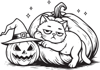 alloween silhouette pumpkin creepy cat, flying bats, scary faces, haunted house, ghosts, and spooky elements in clean vector black